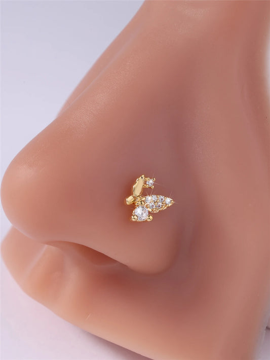 Cute Butterfly L-Shaped Nose Stud in Gold/Silver