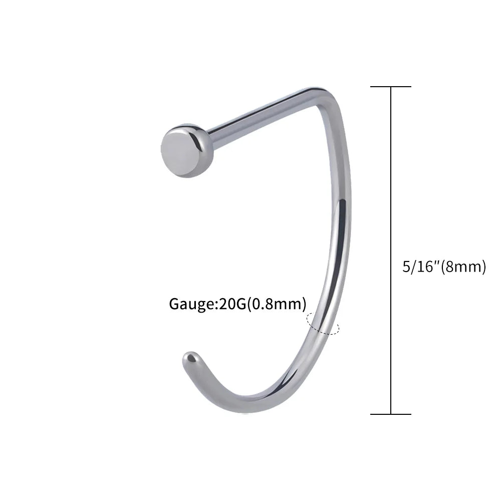 5PCS 20G Titanium Open D Shape Nose Ring Hoop