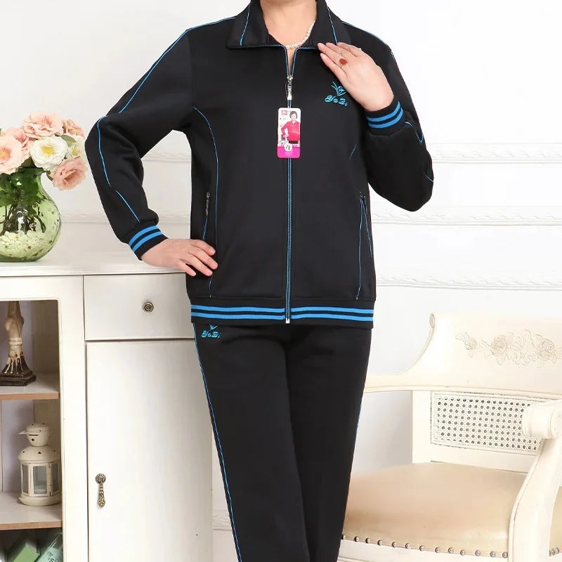 Women's Embroidered Zipper Autumn Winter Knitted Two Piece Set