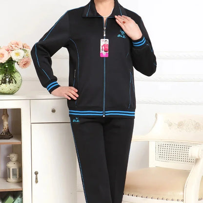 Women's Embroidered Zipper Autumn Winter Knitted Two Piece Set