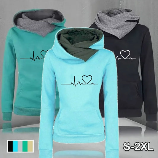Women's LongSleeve Love Heartbeat Print Streetwear Hoodies