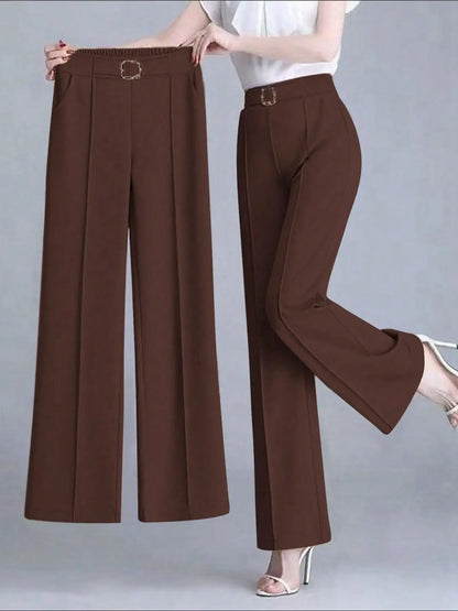 Pantalon droit de bureau à carreaux taille haute pour femmes