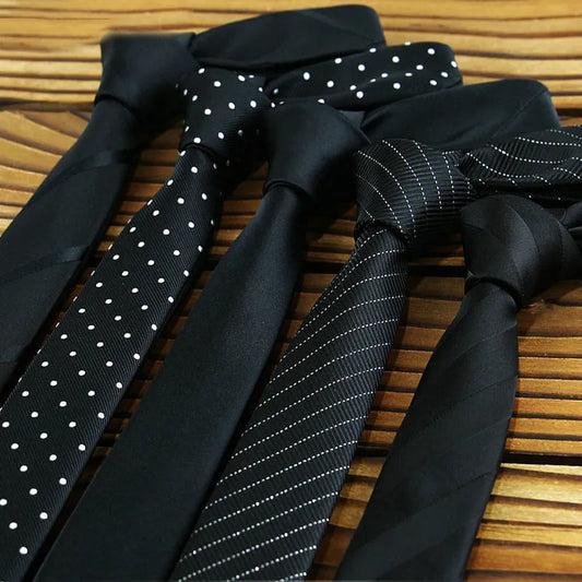 Black 5CM Skinny Silk Necktie Striped /Dots Jacquard Patterns
