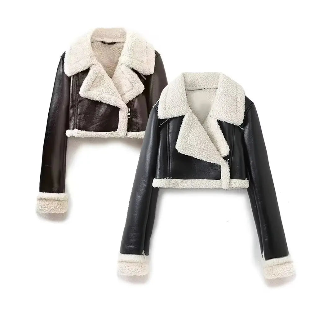 Doppelseitige Vintage-Jacke aus Lammwolle für Damen