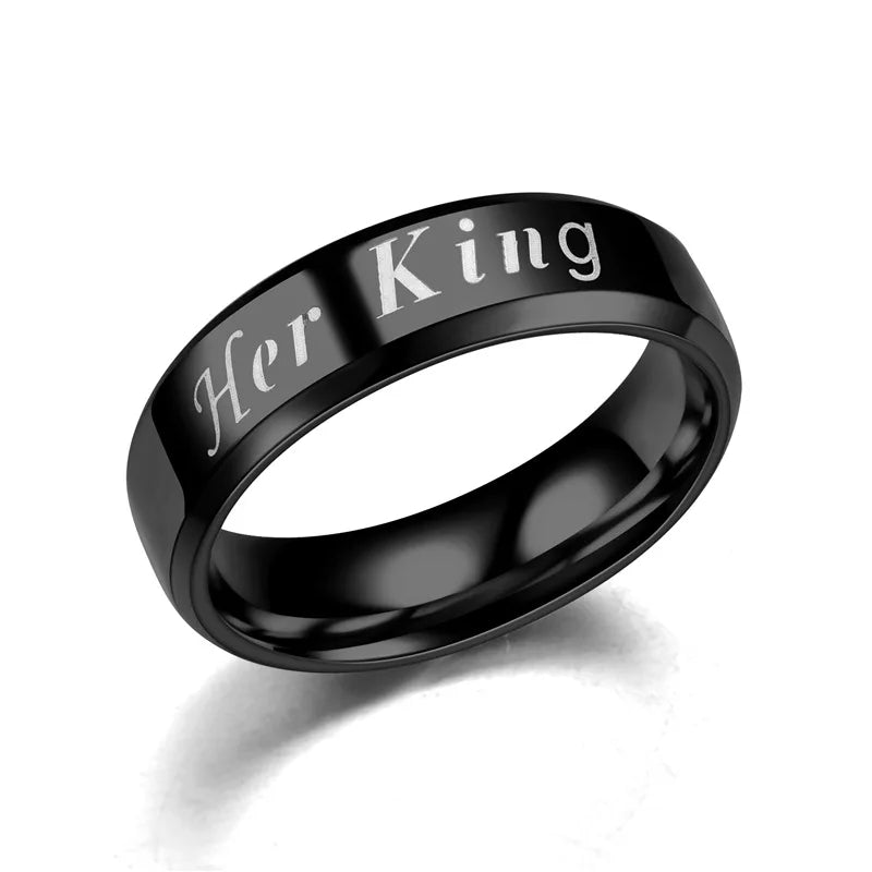 His Queen Her King Matching Couple Rings – Stainless Steel Wedding Bands
