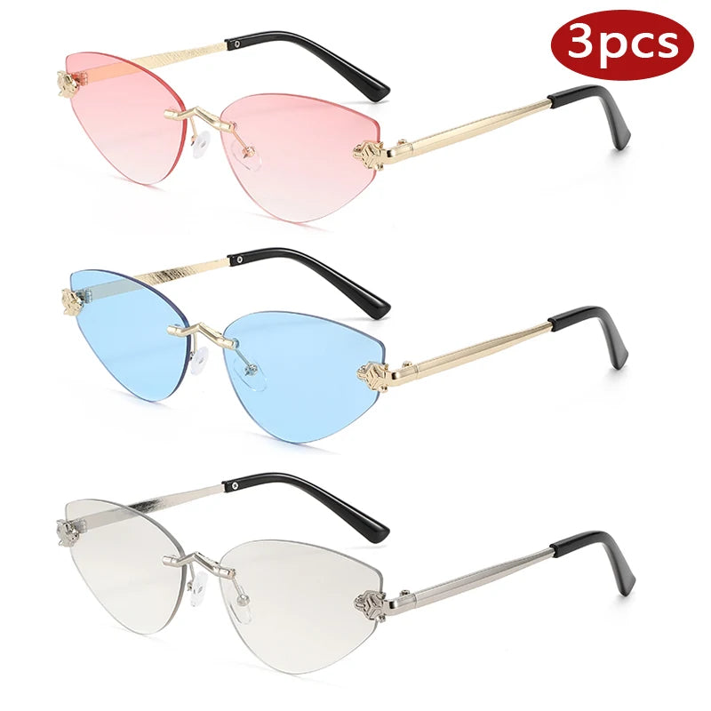 Retro Rimless Cat Eye Sunglasses for Women – Metal Frame UV400 Sun Glasses