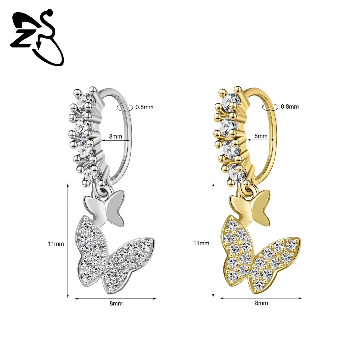 Hochwertige baumelnde Nasenringe mit CZ-Herzen für Frauen