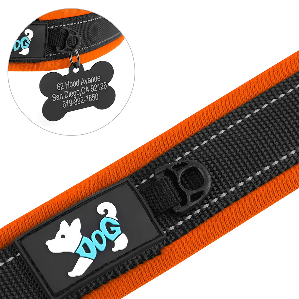 Dogs Padded Collars With Free Engraved ID Tag