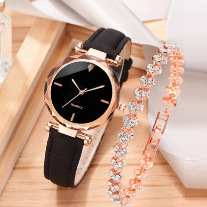 Women's Watch Set PU Leather Strap & Alloy Bracelet