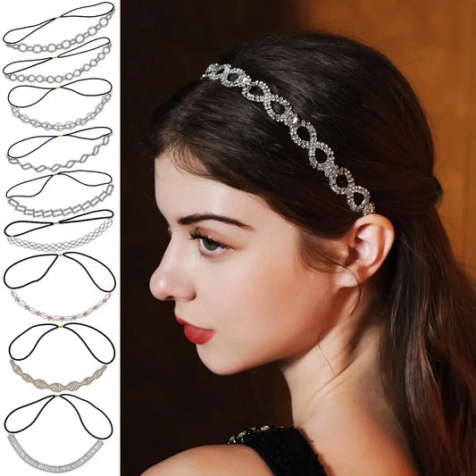 Women Pearl Rhinestone Crystal Lace Hairband
