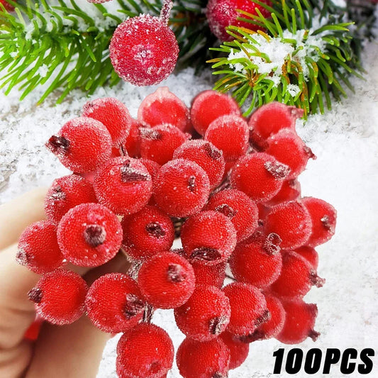 100/20Pcs Artificial Frosted Holly Berries for DIY