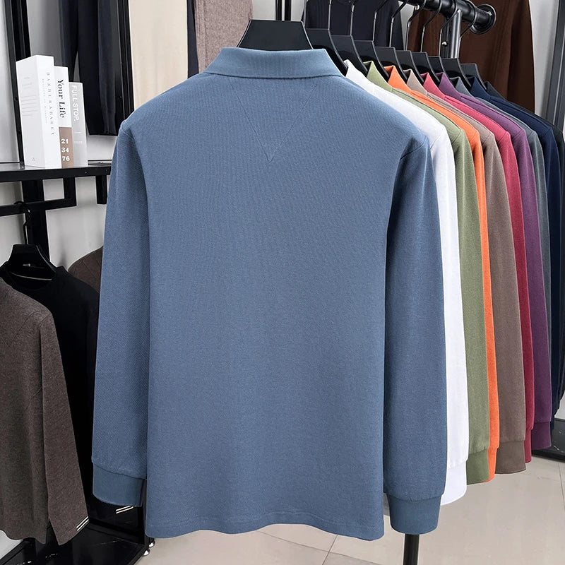 Herren-Polohemd aus reiner Baumwolle mit langen Ärmeln