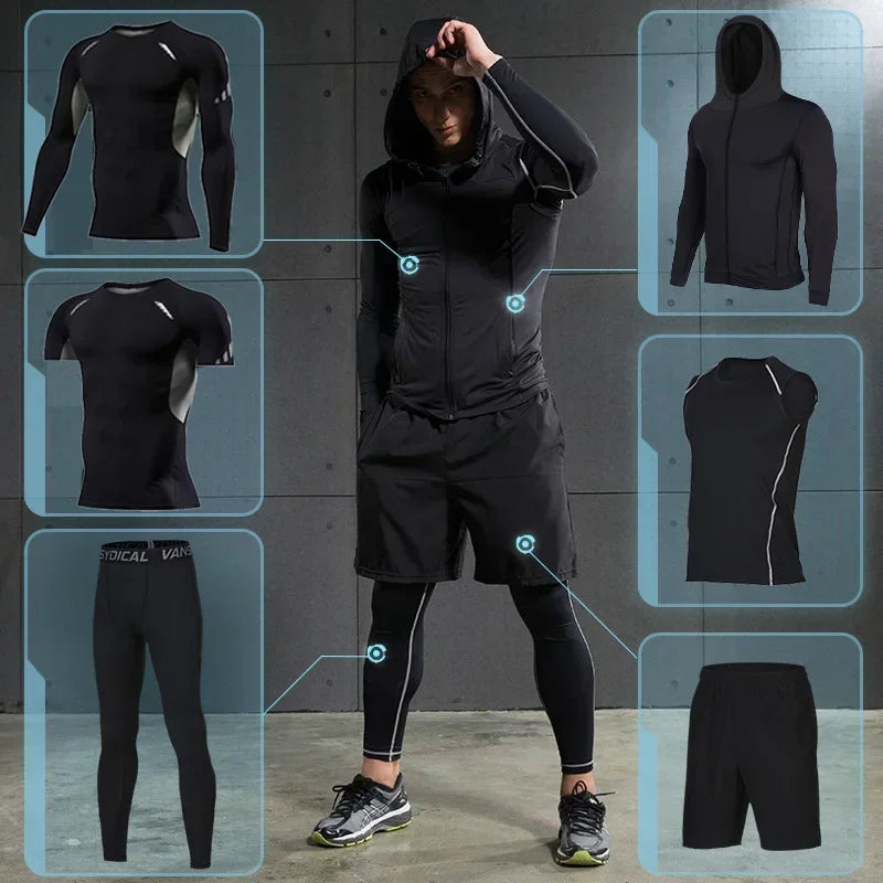 Men Rashguard Compression Set Gym Running Fitness Wear