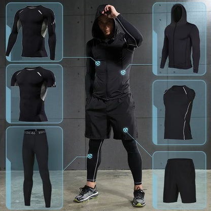 Men Rashguard Compression Set Gym Running Fitness Wear