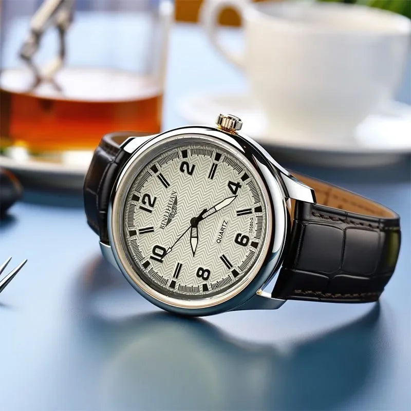 Wasserdichte Herren-Quarzuhr – Analoge Armbanduhr mit Lederarmband