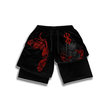 Short de sport 2 en 1 à imprimé Berserk pour homme