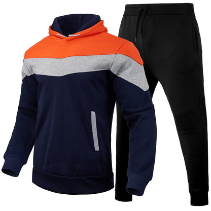 Herbst/Winter Herren Sport Hoodie Set - 3-Farben Block Hoodie &amp; Hose