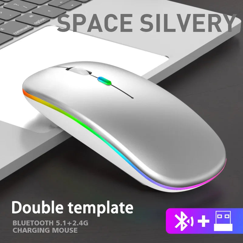 Rechargeable RGB Ergonomic Silent Click Mouse - Wireless Mice Mouse