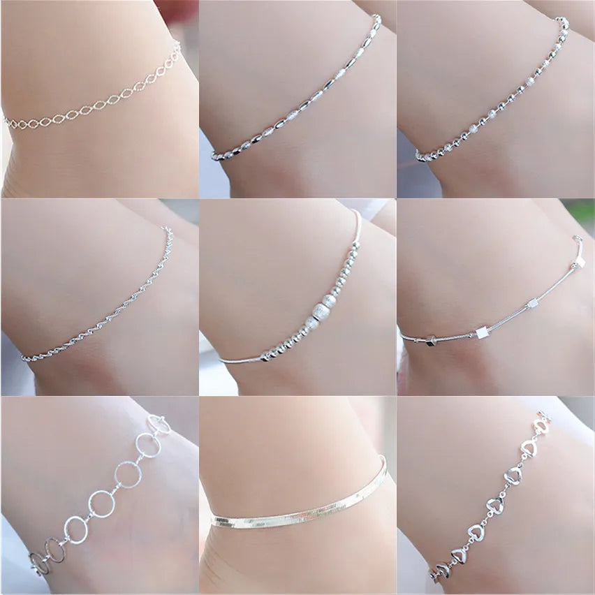 Sterling Silver Color Stamp Foot Chain For Women