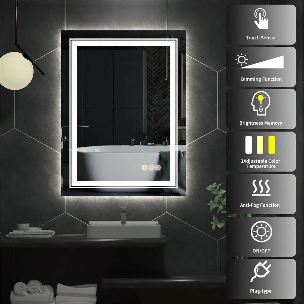 Miroir de salle de bain à double éclairage LED LUVODI avec antibuée et étanche