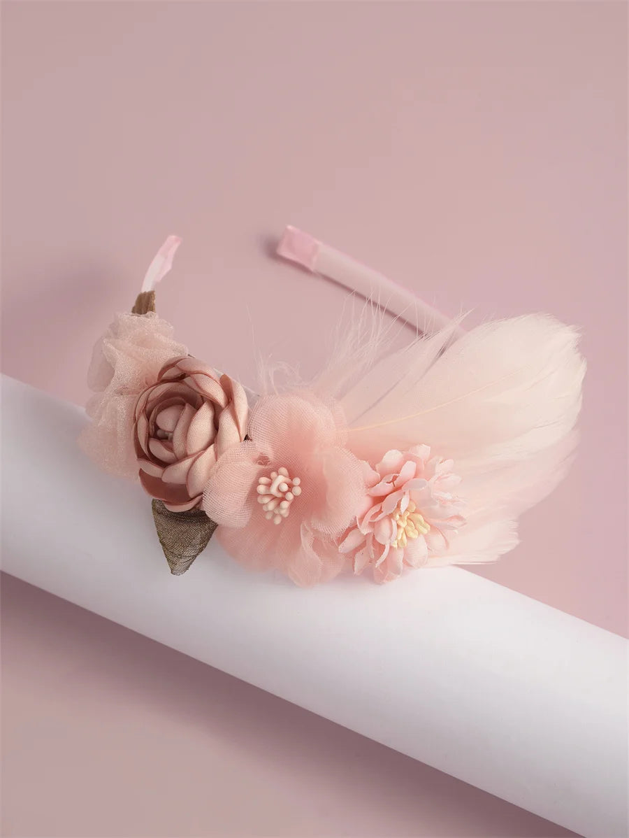 Serre-têtes faits main pour fille, avec perles, plumes, papillons et fleurs