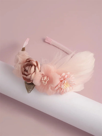 Serre-têtes faits main pour fille, avec perles, plumes, papillons et fleurs