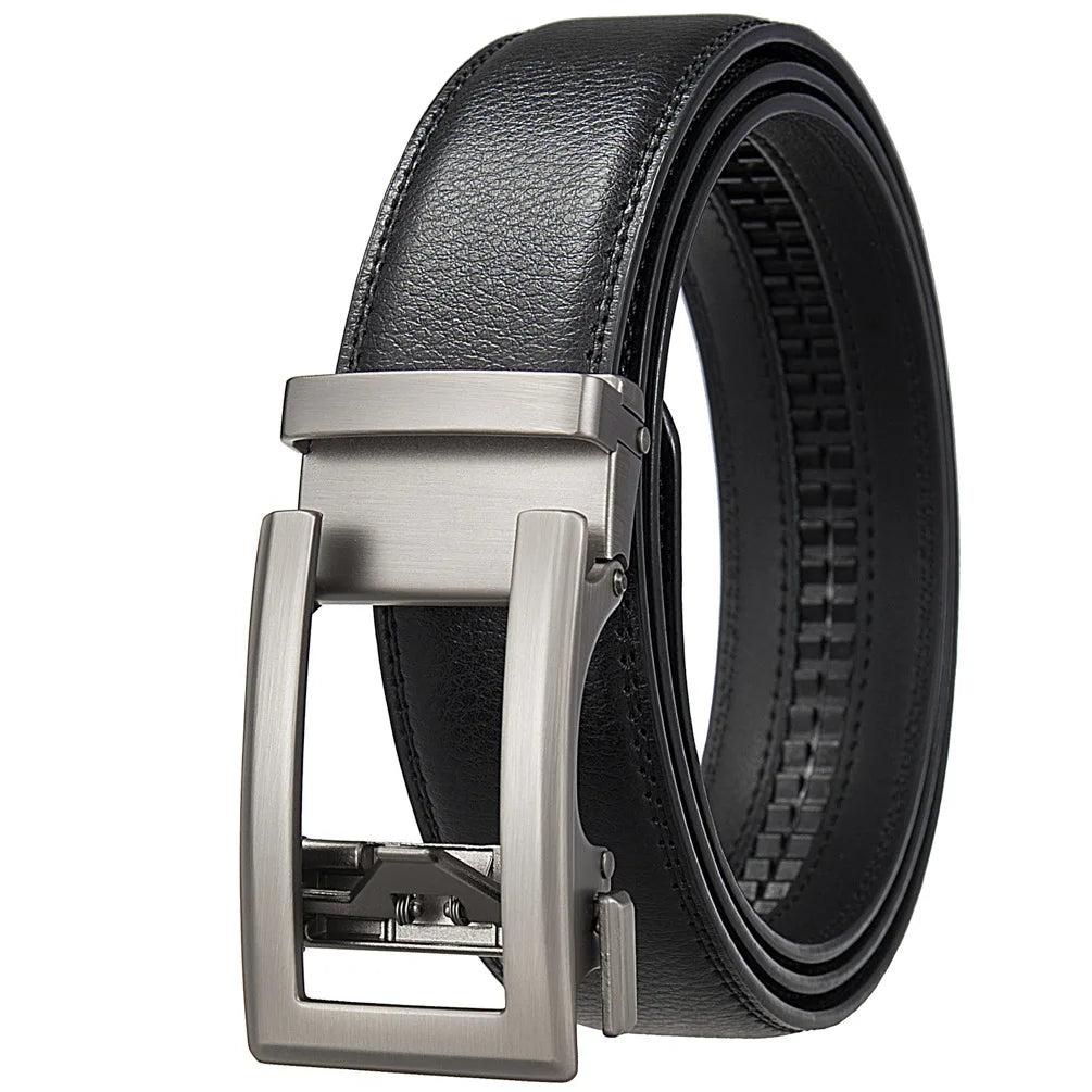 Men's Adjustable Genuine Leather Ratchet Automatic Buckle Belt