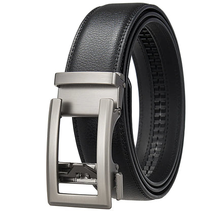 Men's Adjustable Genuine Leather Ratchet Automatic Buckle Belt