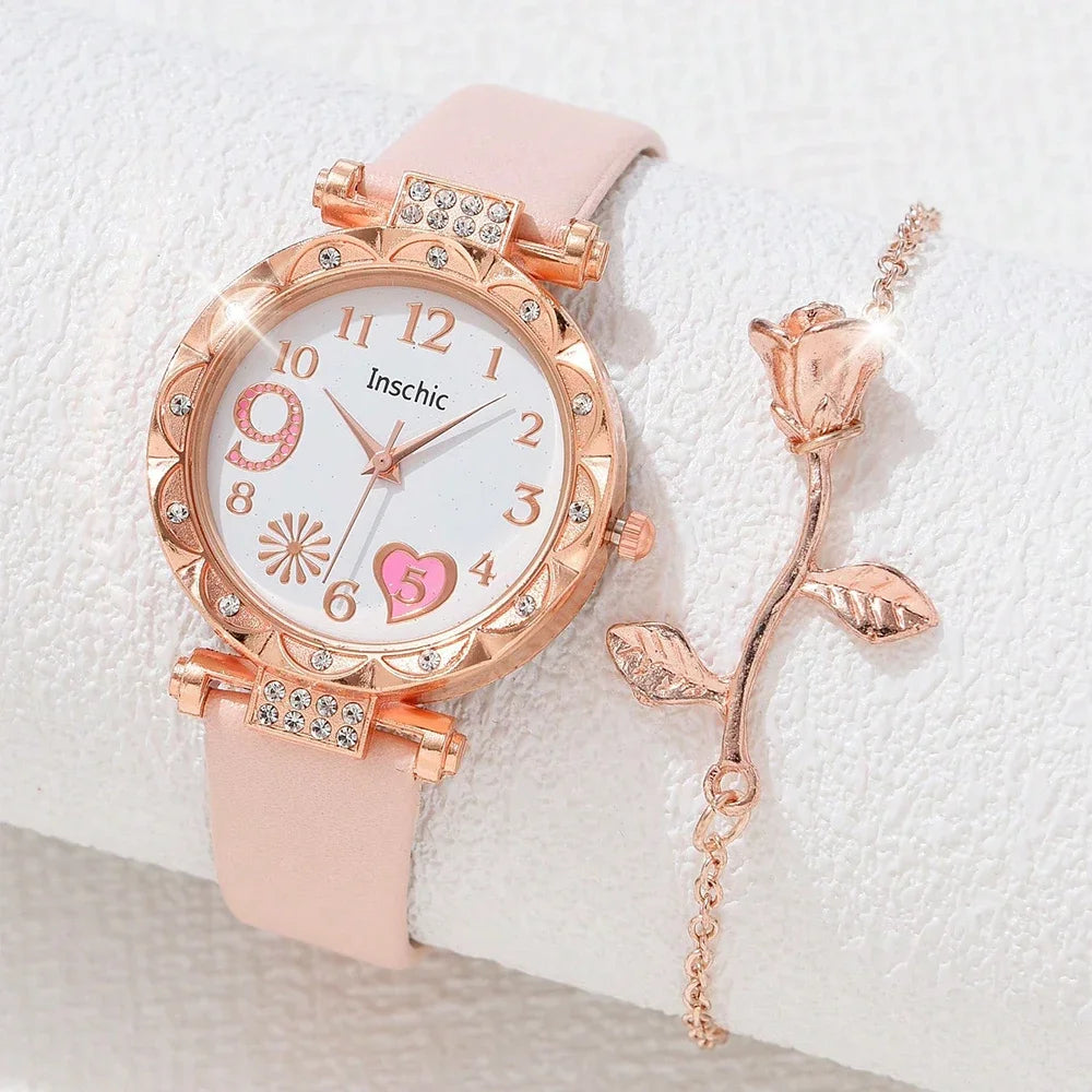 Montre multicolore pour femme, bracelet en cuir PU avec bracelet