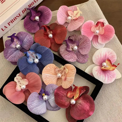 Pinces à cheveux pour fille avec mini perles et fleur d'orchidée papillon