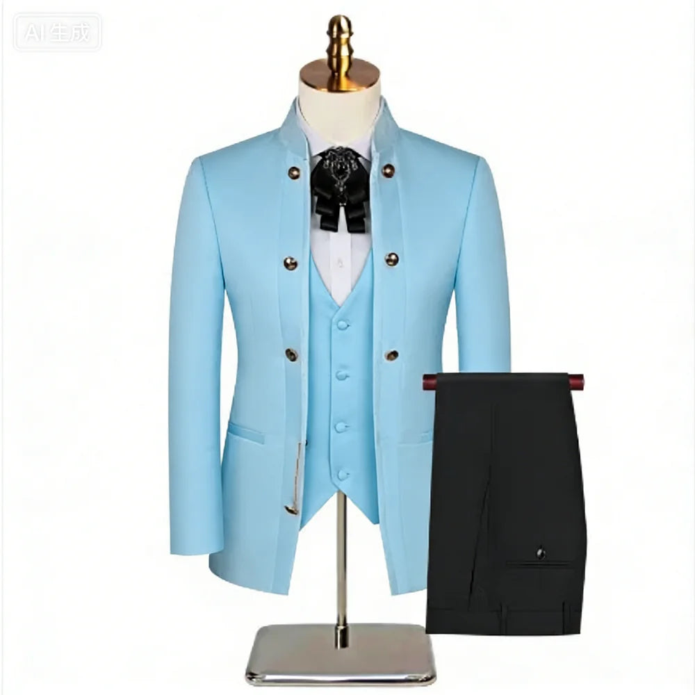Double Breasted Jacquard Men's 3-Piece Suit Set