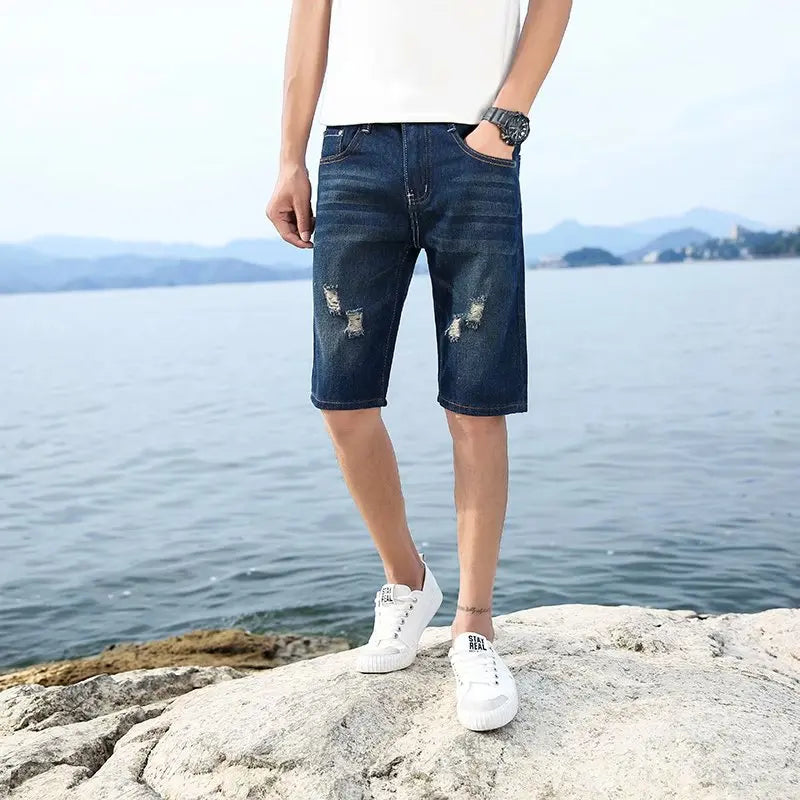 Summer Washable Perforated Denim Pants for Men