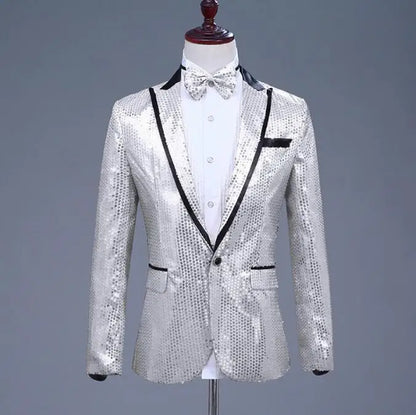 Flacher, heißer, mit Gold besetzter Herrenanzug aus Samt, 2-teiliges Set – Hochzeitsbankettkleid mit Hose