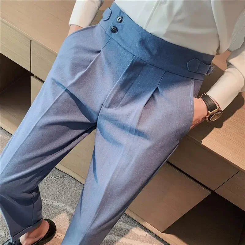 Pantalon de bureau classique coupe slim pour homme - Pantalon vintage taille haute