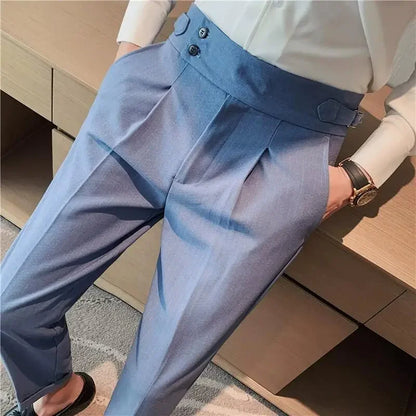 Men’s Classic Slim Fit Office Trousers - High Waist Vintage Pants