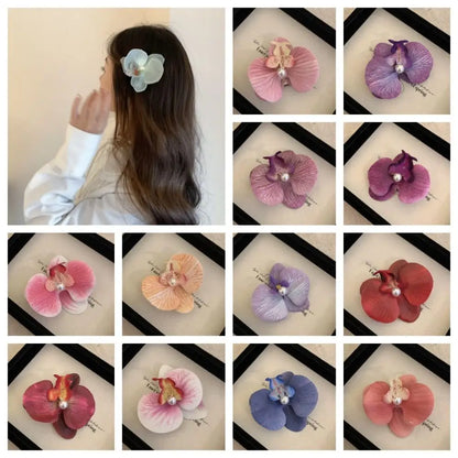 Pinces à cheveux pour fille avec mini perles et fleur d'orchidée papillon
