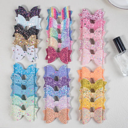 Ensemble d'accessoires pour cheveux multicolores avec nœuds scintillants pour enfants, 3 pouces