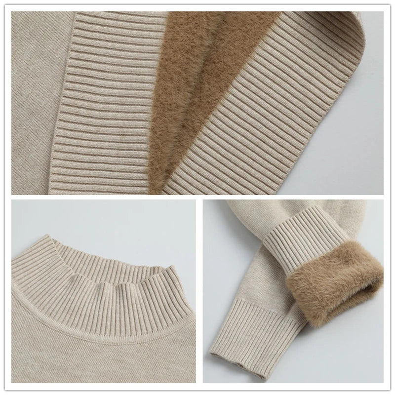 Damen-Strickpullover mit Rollkragen und Fleecefutter