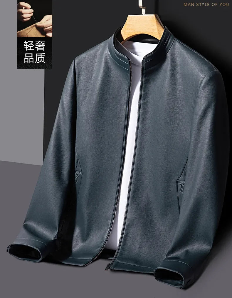 Autumn & Winter Men Stand Collar Leather Jacket