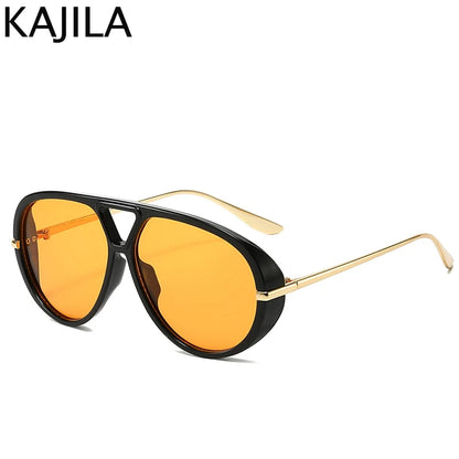 Women’s Oversized Oval Punk Pilot Sunglasses – Metal Frame UV400 Shades Sunglasses