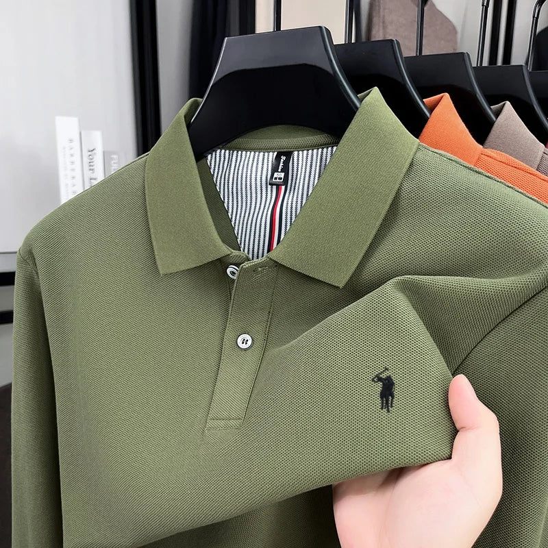 Herren-Polohemd aus reiner Baumwolle mit langen Ärmeln