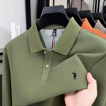 Herren-Polohemd aus reiner Baumwolle mit langen Ärmeln