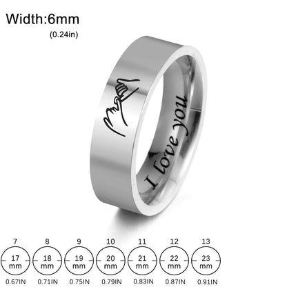 Bagues de promesse pour couple en acier inoxydable – Bague assortie gravée « Je t'aime »