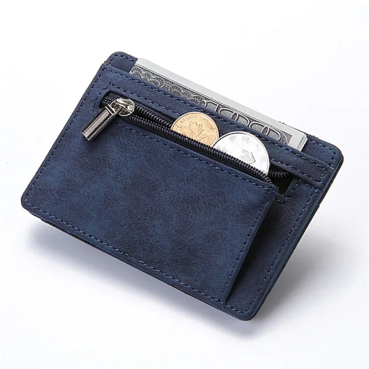 Unisex Ultra Thin PU Leather Magic Wallet – Slim Mini Card Holder Zipper Coin Pocket