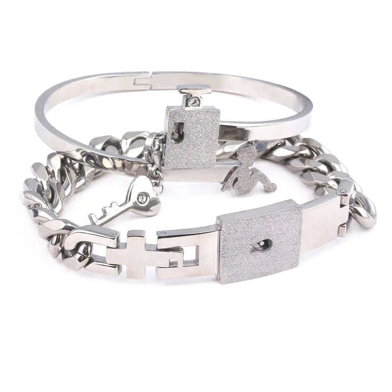 Couple Heart Lock & Key Necklace Bracelet Set – Stainless Steel Love Pendant Choker