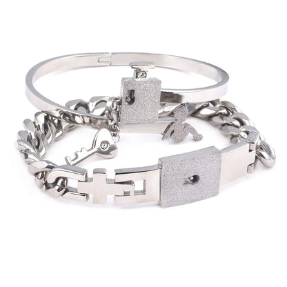 Couple Heart Lock & Key Necklace Bracelet Set – Stainless Steel Love Pendant Choker