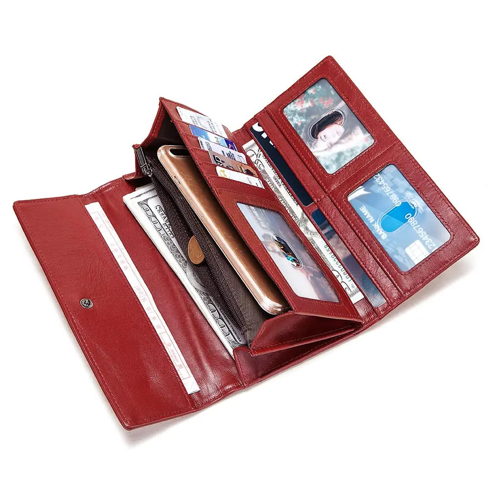 Genuine Leather Tri-fold Wallet for Women RFID Blocking Credit Card Holder