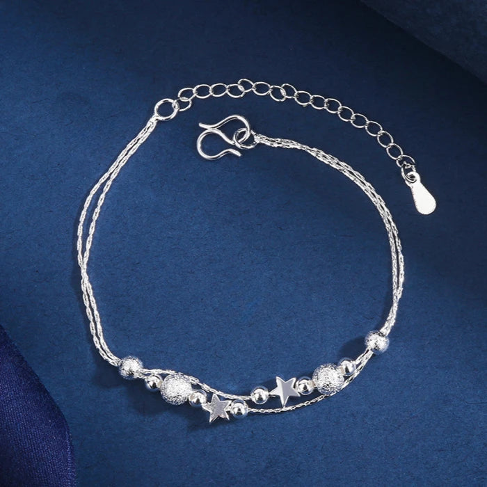 Doppelstöckiges Fußkettchen im Perlen- und Sternmix-Design für Mädchen