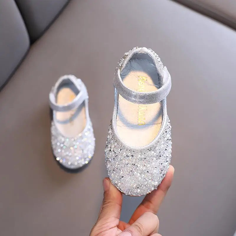 Rhinestone Pearl Princess Leather Bow Flats Shoes