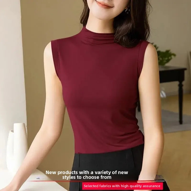 Women's Sleeveless Turtleneck Top - Slim Fit Mock Neck Tank Top
